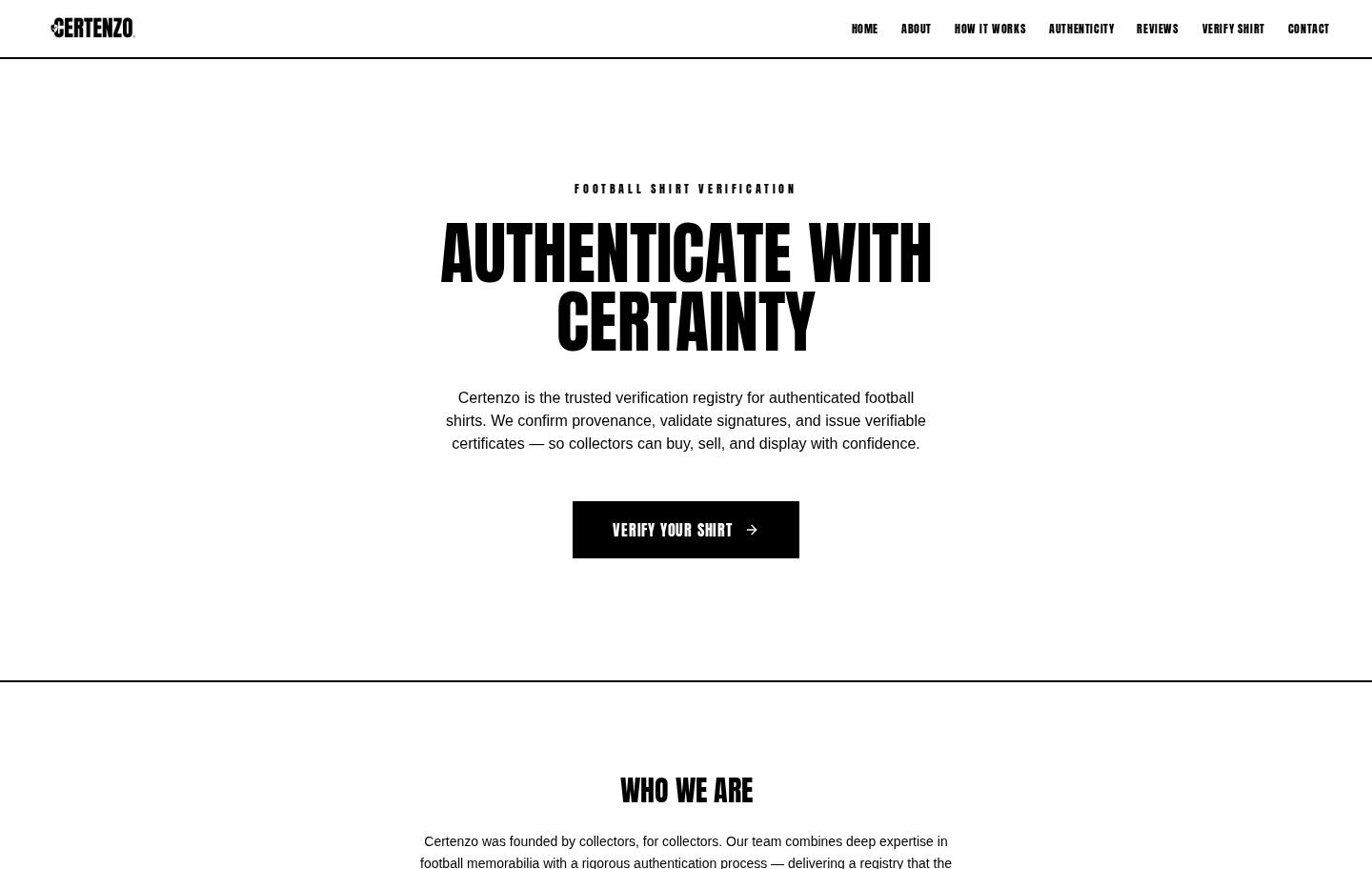 Website die wij bouwden voor Certenzo — Verificatie & memorabilia
